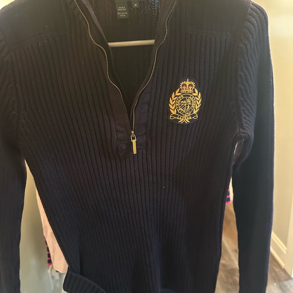 Ralph Lauren Dark Blue Zip-Up Sweater with Crest